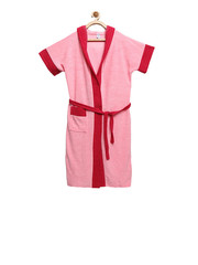 ELEVANTO Kids Pink & Red Colourblocked BATHKIDOO Bath RobeOn Sale